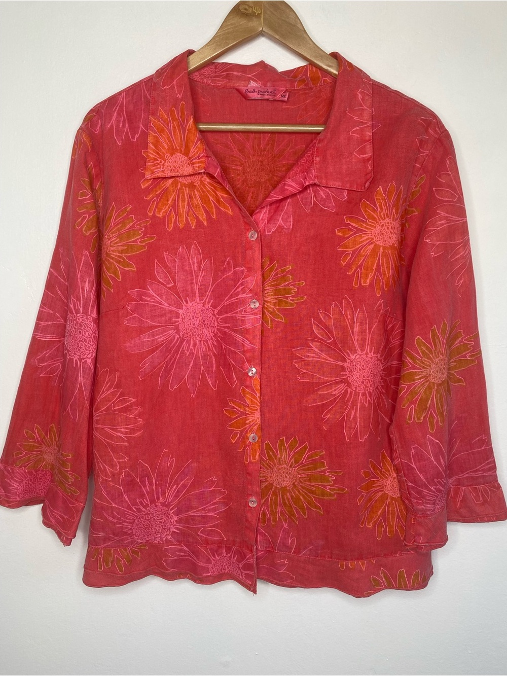 Fresh Produce Linen floral Button down top Size XL Vacation Resort Breathable